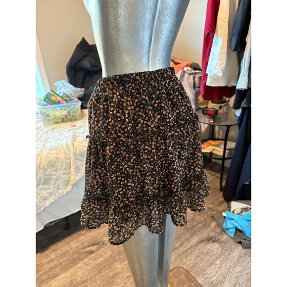 Sienna Sky Black Floral Layered Drawstring Chiffon Skirt - Picture 3 of 7